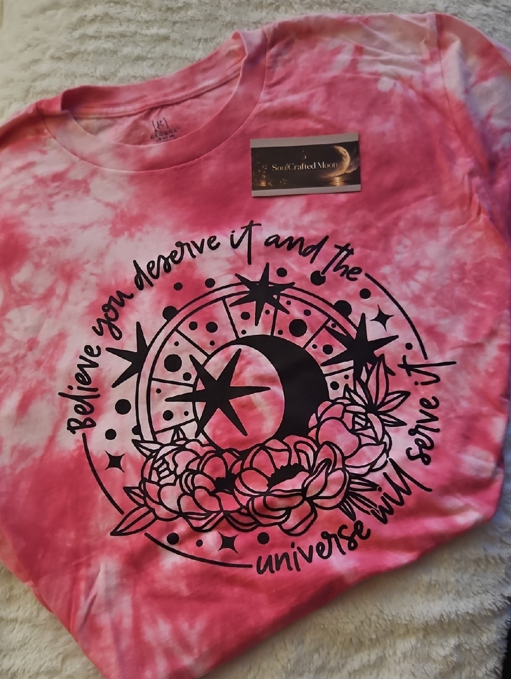 George Pink Tie-Dye Short Sleeve Tee with Black Graphic